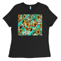 Black leopard sunflower hearts Ladies Tee - RanaPortraitStore
