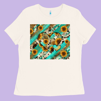Ladies Tee leopard sunflower hearts