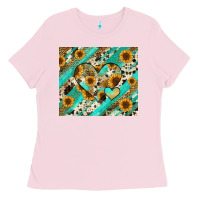 Bubblegum Pink leopard sunflower hearts Ladies Tee - RanaPortraitStore