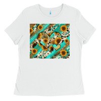 White leopard sunflower hearts Ladies Tee - RanaPortraitStore