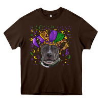 Chocolate Brown Mardi Gras Pitbull with Hat Heavy Core Tee - RanaPortraitStore