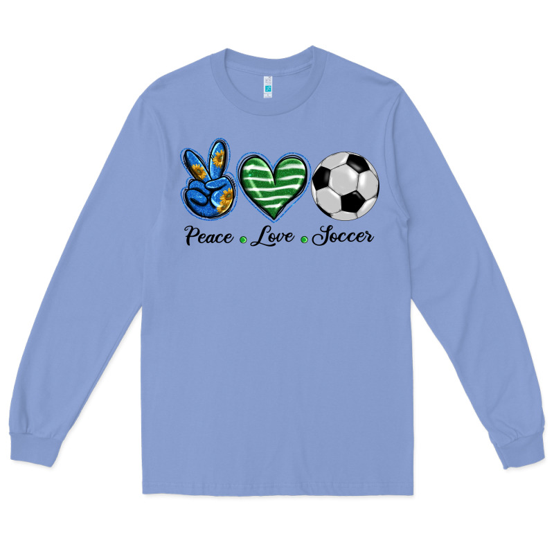 Peace Love Soccer Long Sleeve Tee by BarkalooDesign | Teevron