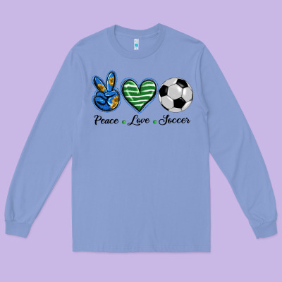 Peace Love Soccer Long Sleeve Tee Designed By Barkaloodesign