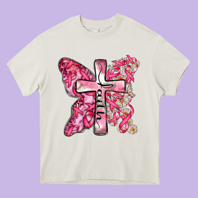 Faith Cancer Cross Heavy Core Tee Designed By Zillion Design Studio