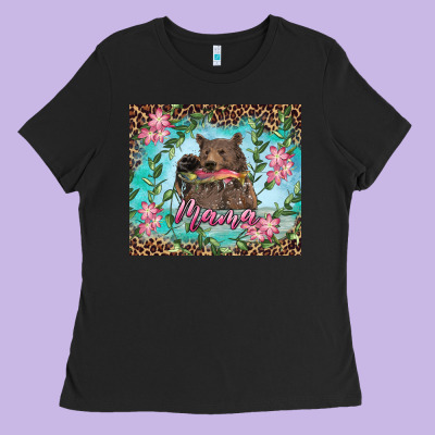 Ladies Tee mama bear haunting fish floral