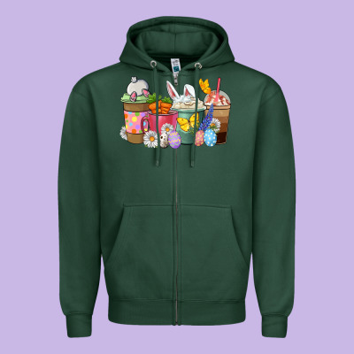 Easter Coffee Cups Zipper Hoodie Designed By Nancycooperartshop