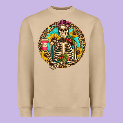 Western Skeleton Coffee Sunflowers Heavyweight Sweatshirt Designed By Artiststas