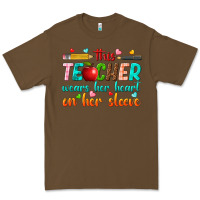 Cacao this teacher wears her heart on her sleeve Premium Tee - texasbilliewilder