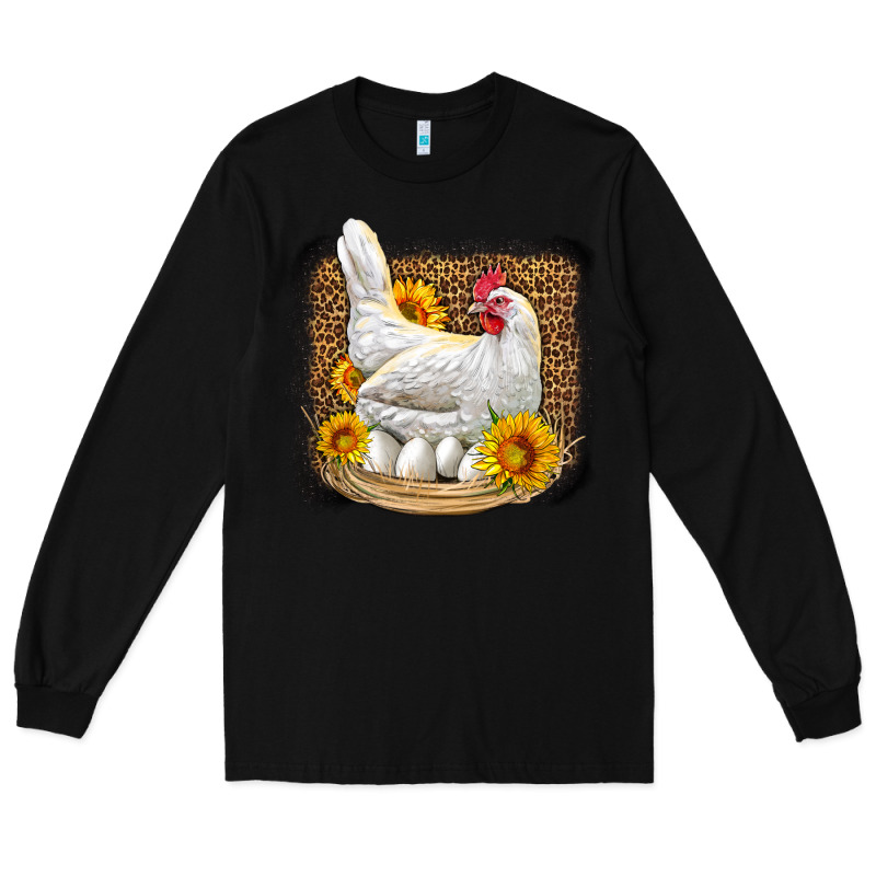 Perched Chicken With Sunflowers Leopard Background Long Sleeve Tee by LillyAllenDesigns | Teevron