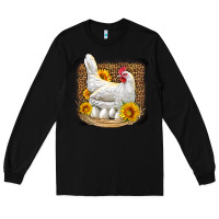 Black perched chicken with sunflowers leopard background Long Sleeve Tee - LillyAllenDesigns