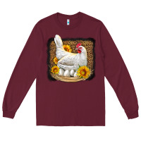 Burgundy perched chicken with sunflowers leopard background Long Sleeve Tee - LillyAllenDesigns