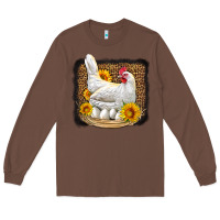 Chestnut perched chicken with sunflowers leopard background Long Sleeve Tee - LillyAllenDesigns
