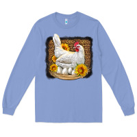 Colony Blue perched chicken with sunflowers leopard background Long Sleeve Tee - LillyAllenDesigns