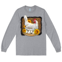 Heather Grey perched chicken with sunflowers leopard background Long Sleeve Tee - LillyAllenDesigns