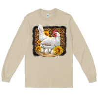 Mushroom perched chicken with sunflowers leopard background Long Sleeve Tee - LillyAllenDesigns