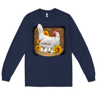Navy perched chicken with sunflowers leopard background Long Sleeve Tee - LillyAllenDesigns