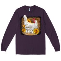 Plum perched chicken with sunflowers leopard background Long Sleeve Tee - LillyAllenDesigns