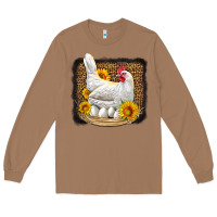 Toasted Coconut perched chicken with sunflowers leopard background Long Sleeve Tee - LillyAllenDesigns