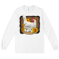 White perched chicken with sunflowers leopard background Long Sleeve Tee - LillyAllenDesigns
