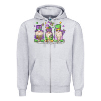 Heather Grey mardi gras gnomes Zipper Hoodie - MaliasSmallBusiness
