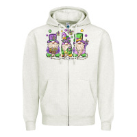 Oatmeal Heather mardi gras gnomes Zipper Hoodie - MaliasSmallBusiness