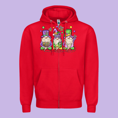 Mardi Gras Gnomes Zipper Hoodie Designed By Maliassmallbusiness