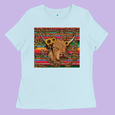 Ladies Tee serape leopard turquoise sunflowers cow