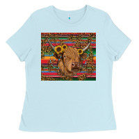 Baby Blue serape leopard turquoise sunflowers cow Ladies Tee - RanaPortraitStore