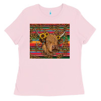 Bubblegum Pink serape leopard turquoise sunflowers cow Ladies Tee - RanaPortraitStore
