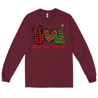 Burgundy peace love christmas Long Sleeve Tee - BarkalooDesign