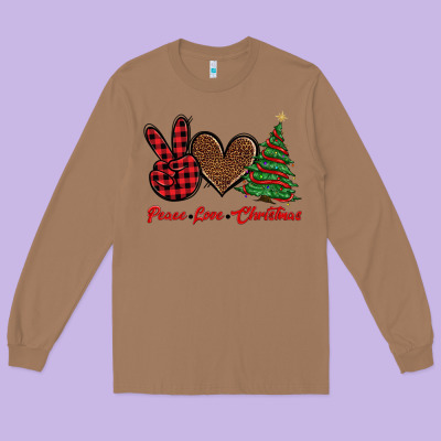 Peace Love Christmas Long Sleeve Tee Designed By Barkaloodesign