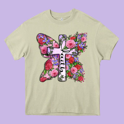 Faith Butterfly Cross Heavy Core Tee Designed By Zillion Design Studio
