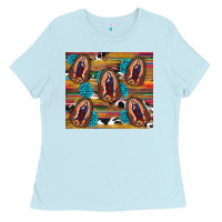 Baby Blue serape gemstone glitter cowhide lady of guadalupe Ladies Tee - RanaPortraitStore