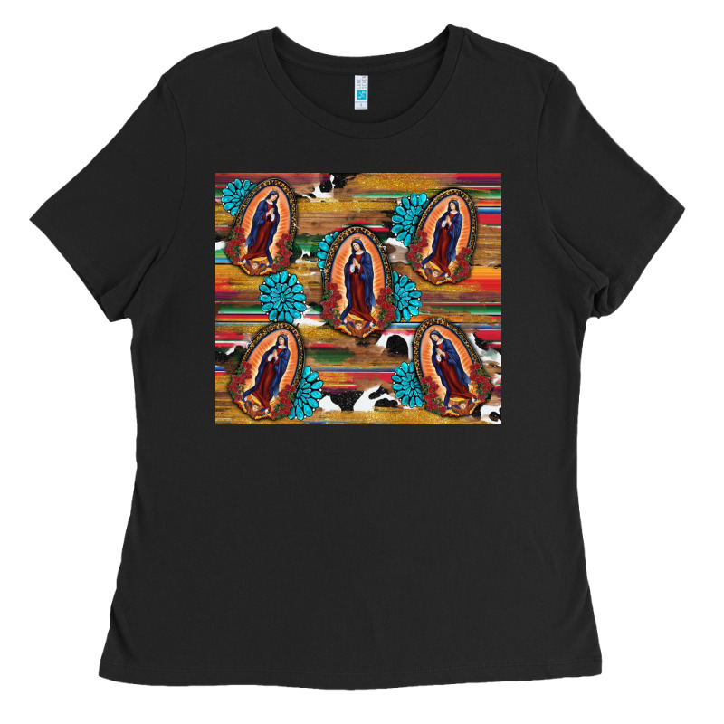 Serape Gemstone Glitter Cowhide Lady Of Guadalupe Ladies Tee by RanaPortraitStore | Teevron
