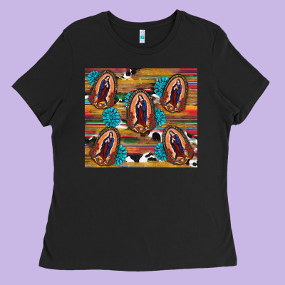 Ladies Tee serape gemstone glitter cowhide lady of guadalupe