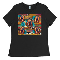 Black serape gemstone glitter cowhide lady of guadalupe Ladies Tee - RanaPortraitStore