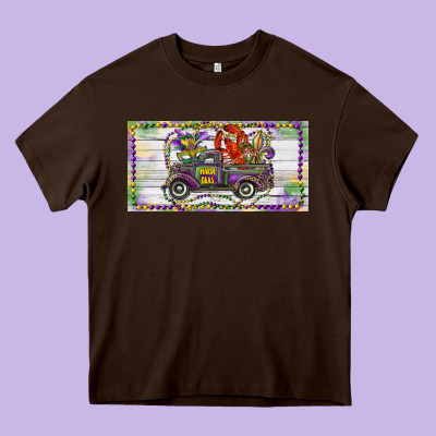 Heavy Core Tee Mardi Gras Truck And Fleur De Lis Crawfish