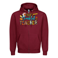 Burgundy One thankful Teacher Zipper Hoodie - NancyCooperArtShop