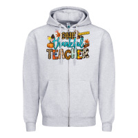 Heather Grey One thankful Teacher Zipper Hoodie - NancyCooperArtShop