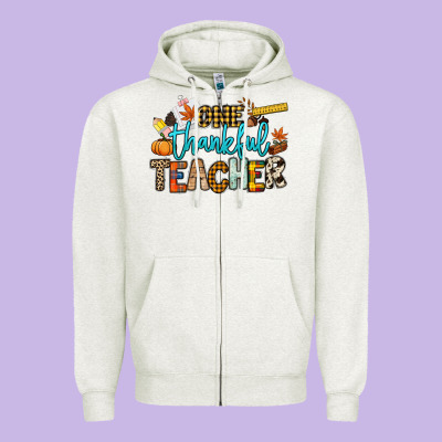 One Thankful Teacher Zipper Hoodie Designed By Nancycooperartshop