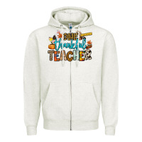 Oatmeal Heather One thankful Teacher Zipper Hoodie - NancyCooperArtShop