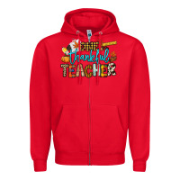 Red One thankful Teacher Zipper Hoodie - NancyCooperArtShop