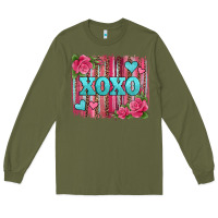 Army Green xoxo valentines day leopard glitter brushstroke Long Sleeve Tee - Jasminsmagicworld