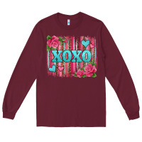 Burgundy xoxo valentines day leopard glitter brushstroke Long Sleeve Tee - Jasminsmagicworld