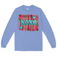 Colony Blue xoxo valentines day leopard glitter brushstroke Long Sleeve Tee - Jasminsmagicworld