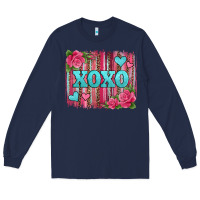 Navy xoxo valentines day leopard glitter brushstroke Long Sleeve Tee - Jasminsmagicworld