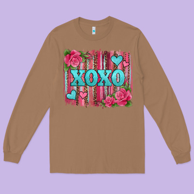 Xoxo Valentines Day Leopard Glitter Brushstroke Long Sleeve Tee Designed By Jasminsmagicworld