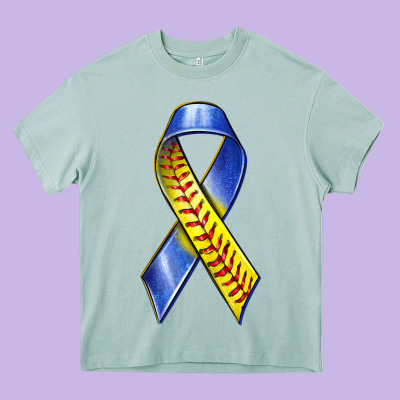 Down Syndrome Ribbon Softball Heavy Core Tee Designed By Texasbilliewilder