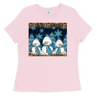 Bubblegum Pink snowman winter Ladies Tee - RanaPortraitStore