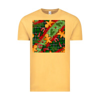 Vintage Mustard christmas gingerbread man and candy cane seamless pattern Vintage Tee - BundleAndBundleShop